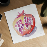 Pomegranate by Kristy Rice. Shown as a detailed flat fine art print, highlighting archival giclee quality. Available as an archival giclee rolled canvas, fine art paper, or poster print. SKU 102784a.