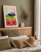Poppy Vista by Kristy Rice. shown as a paper print in a natural frame. Available as a archival giclee rolled canvas, fine art paper, or poster print. SKU 102757h.
