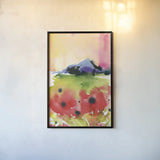 Poppy Vista by Kristy Rice. shown as a paper print in a black flame. Available as a archival giclee rolled canvas, fine art paper, or poster print. SKU 102757h.