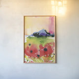 Poppy Vista by Kristy Rice. shown as a paper print in a natural frame. Available as a archival giclee rolled canvas, fine art paper, or poster print. SKU 102757h.