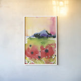 Poppy Vista by Kristy Rice. shown as a paper print in a white frame. Available as a archival giclee rolled canvas, fine art paper, or poster print. SKU 102757h.