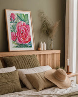 Red Beauty by Kristy Rice. shown as a paper print in a natural frame. Available as a archival giclee rolled canvas, fine art paper, or poster print. SKU 90309h.
