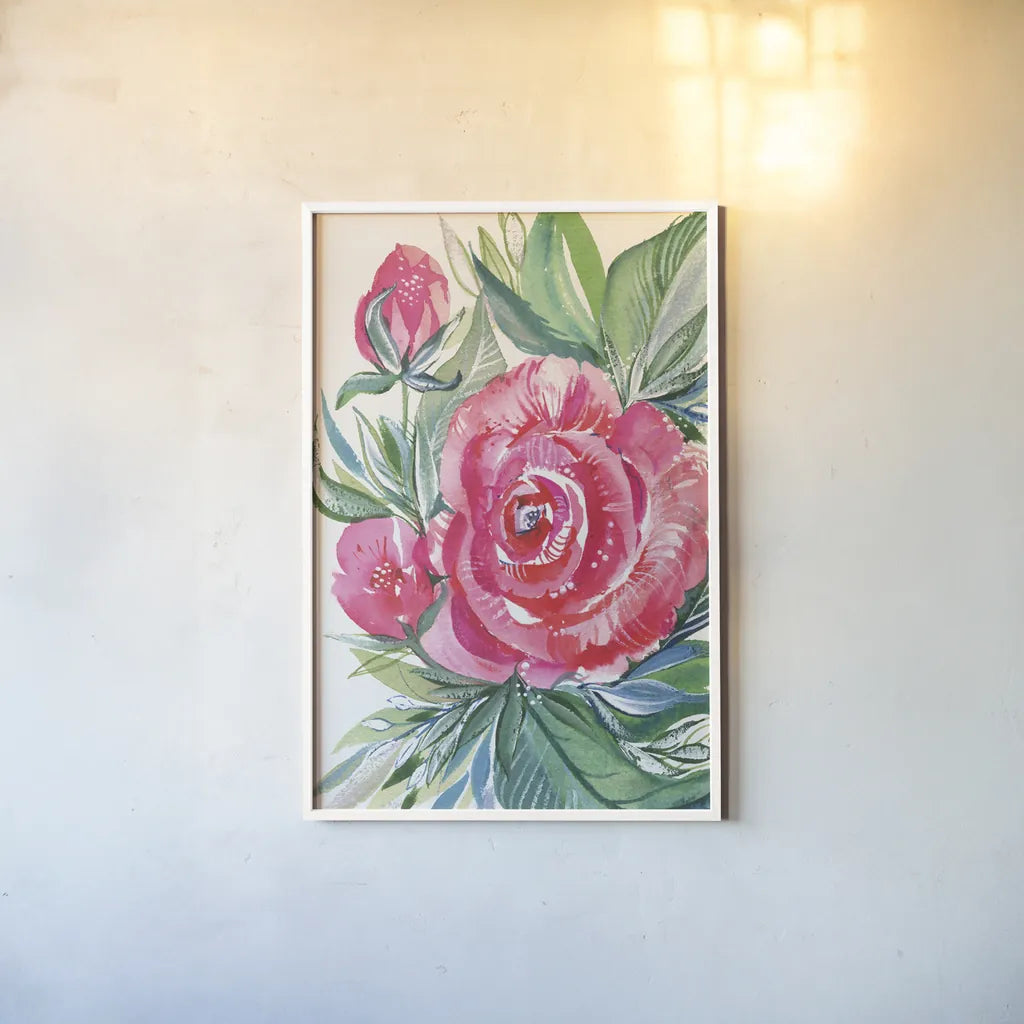 Red Beauty by Kristy Rice. shown as a paper print in a white frame. Available as a archival giclee rolled canvas, fine art paper, or poster print. SKU 90309h.