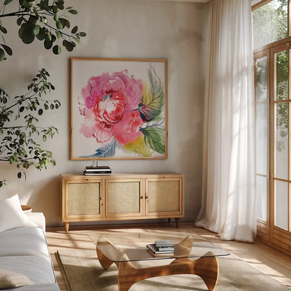 Regal by Kristy Rice. Shown in a natural wood frame in a cozy modern living room. Available as an archival giclee rolled canvas, fine art paper, or poster print. SKU 101996a.