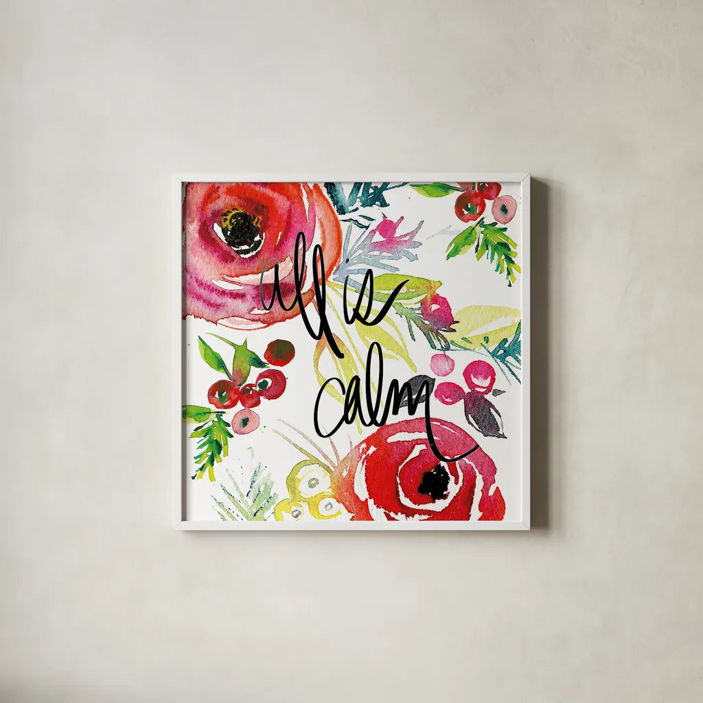 Scarlett O Christmas I by Kristy Rice. Shown in a crisp white glass frame for a clean and minimalist style. Available as an archival giclee rolled canvas, fine art paper, or poster print. SKU 41903a.