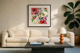 Scarlett O Christmas I by Kristy Rice. Displayed in a glass frame with matte in a clean modern living room. Available as an archival giclee rolled canvas, fine art paper, or poster print. SKU 41903a.