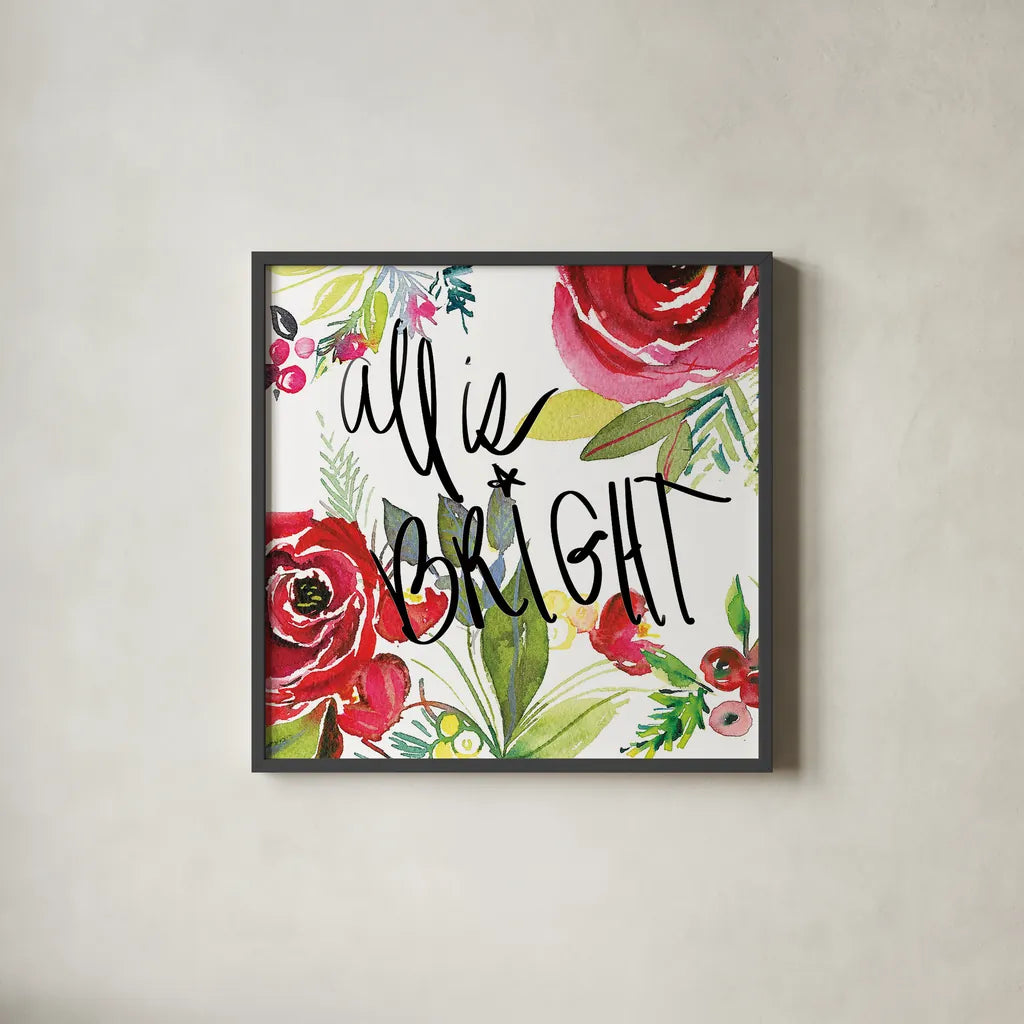 Scarlett O Christmas II by Kristy Rice. Shown in a sleek black glass frame for a contemporary gallery look. Available as an archival giclee rolled canvas, fine art paper, or poster print. SKU 41904a.