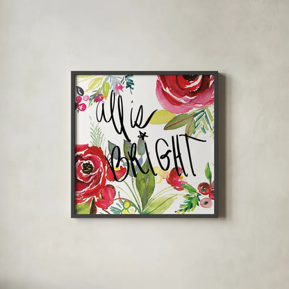 Scarlett O Christmas II by Kristy Rice. Shown in a sleek black glass frame for a contemporary gallery look. Available as an archival giclee rolled canvas, fine art paper, or poster print. SKU 41904a.