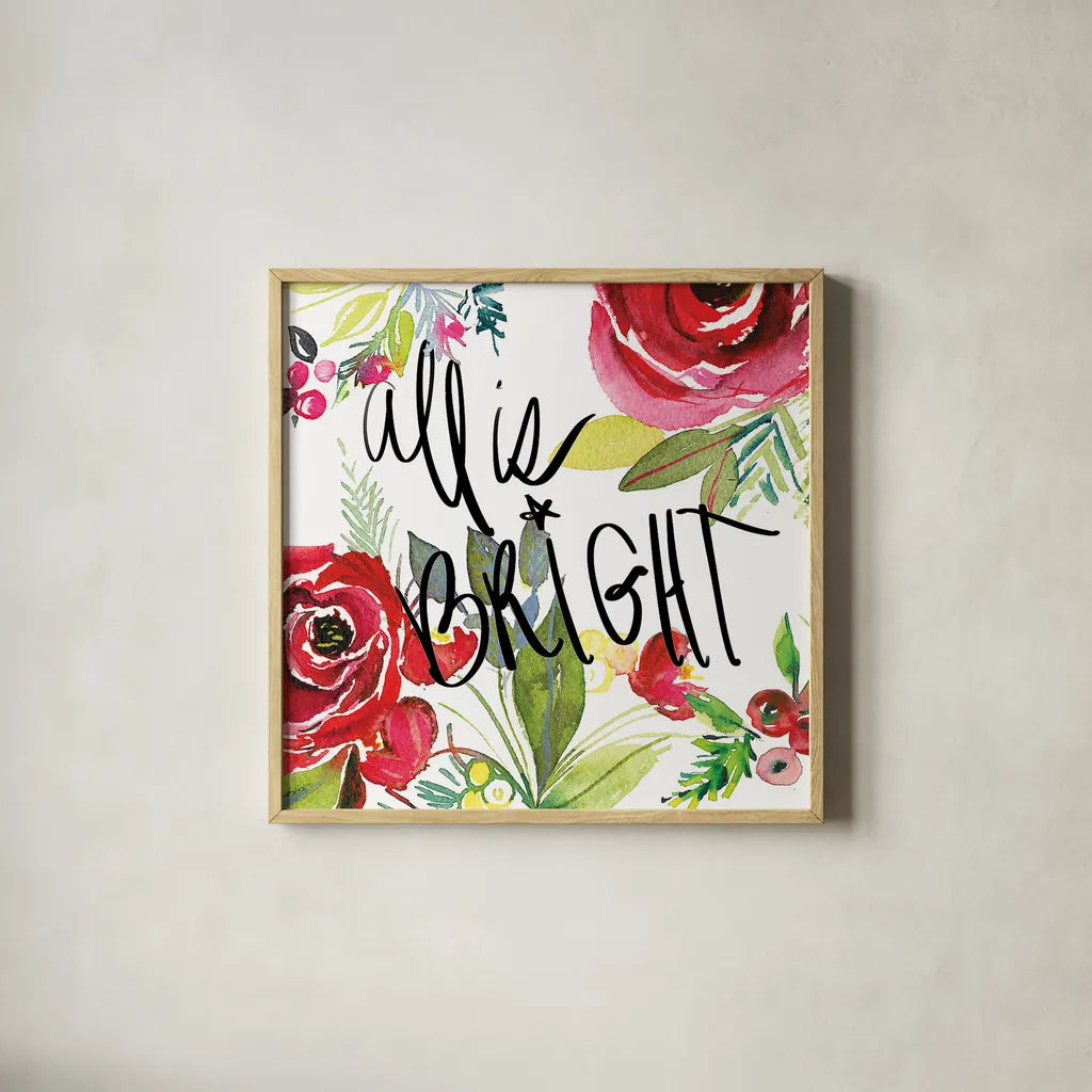 Scarlett O Christmas II by Kristy Rice. Shown in a natural wood glass frame for a timeless modern aesthetic. Available as an archival giclee rolled canvas, fine art paper, or poster print. SKU 41904a.