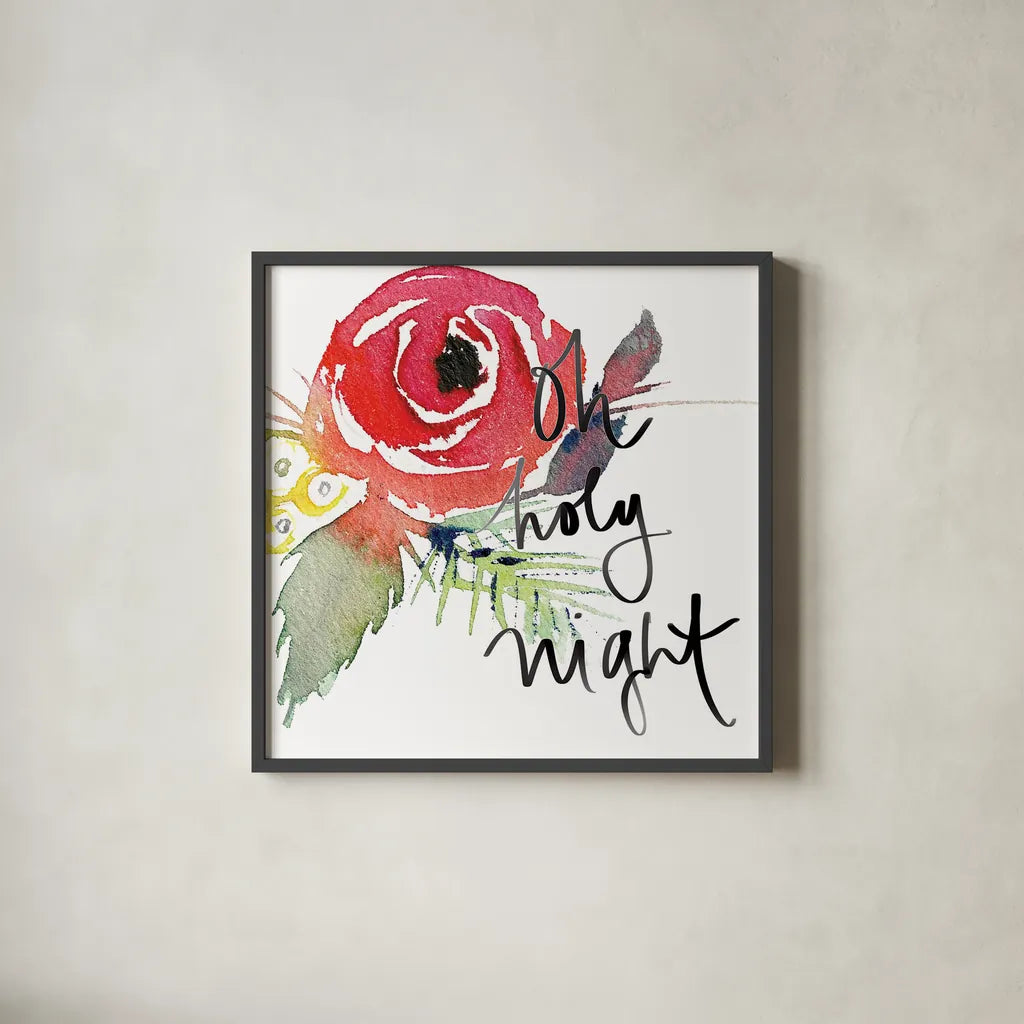 Scarlett O Christmas III by Kristy Rice. Shown in a sleek black glass frame for a contemporary gallery look. Available as an archival giclee rolled canvas, fine art paper, or poster print. SKU 41905a.