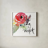 Scarlett O Christmas III by Kristy Rice. Shown in a crisp white glass frame for a clean and minimalist style. Available as an archival giclee rolled canvas, fine art paper, or poster print. SKU 41905a.