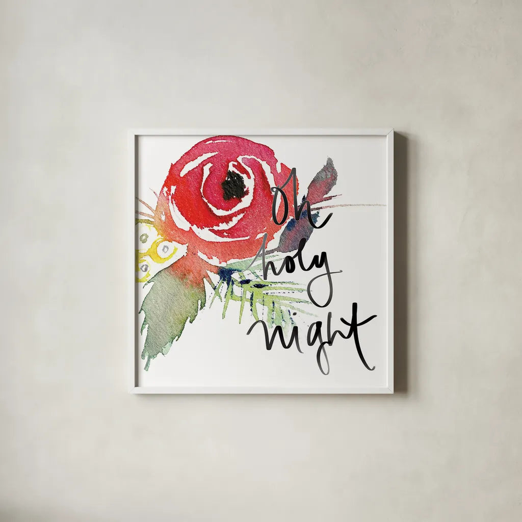 Scarlett O Christmas III by Kristy Rice. Shown in a crisp white glass frame for a clean and minimalist style. Available as an archival giclee rolled canvas, fine art paper, or poster print. SKU 41905a.