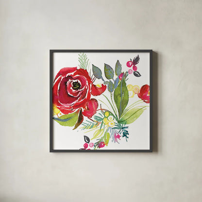 Scarlett O Christmas V by Kristy Rice. Shown in a sleek black glass frame for a contemporary gallery look. Available as an archival giclee rolled canvas, fine art paper, or poster print. SKU 41907a.