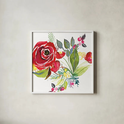 Scarlett O Christmas V by Kristy Rice. Shown in a crisp white glass frame for a clean and minimalist style. Available as an archival giclee rolled canvas, fine art paper, or poster print. SKU 41907a.