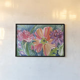 Secret Bloom by Kristy Rice. shown as a paper print in a black flame. Available as a archival giclee rolled canvas, fine art paper, or poster print. SKU 101968i.