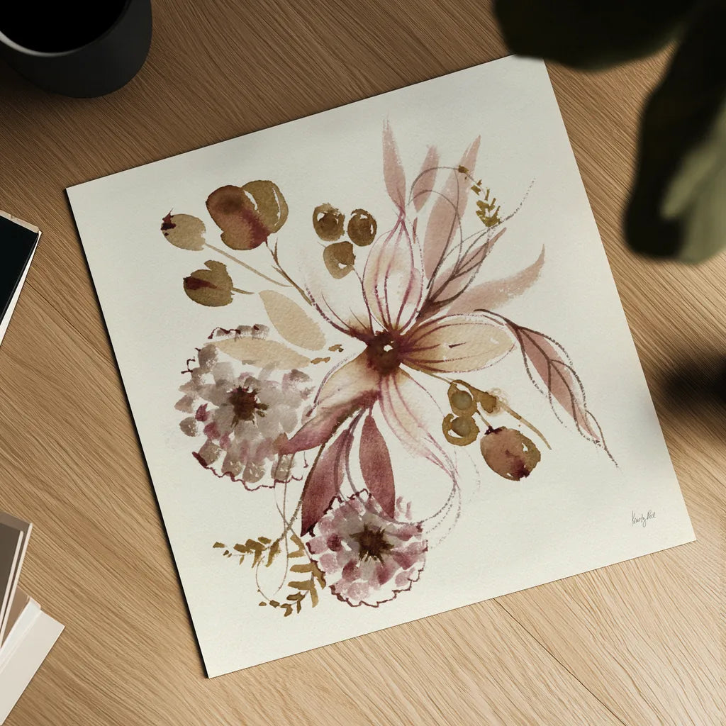 Sepia Floral by Kristy Rice. Shown as a detailed flat fine art print, highlighting archival giclee quality. Available as an archival giclee rolled canvas, fine art paper, or poster print. SKU 91415a.
