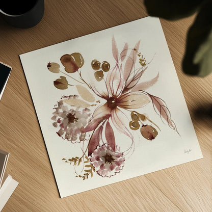 Sepia Floral by Kristy Rice. Shown as a detailed flat fine art print, highlighting archival giclee quality. Available as an archival giclee rolled canvas, fine art paper, or poster print. SKU 91415a.
