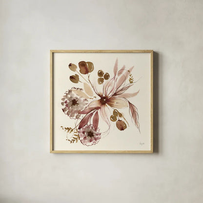 Sepia Floral by Kristy Rice. Shown in a natural wood glass frame for a timeless modern aesthetic. Available as an archival giclee rolled canvas, fine art paper, or poster print. SKU 91415a.