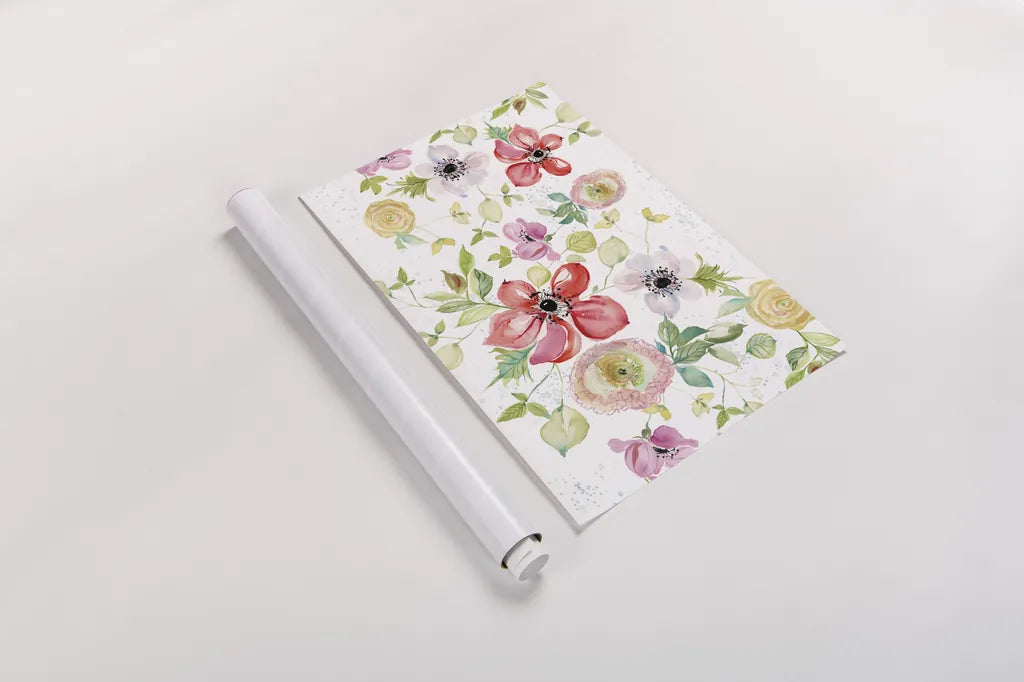 Spray of Anemones I by Kristy Rice. shown as a rolled paper print. Available as archival giclee rolled canvas, fine art paper, or poster print. SKU 54030i.