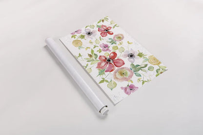 Spray of Anemones I by Kristy Rice. shown as a rolled paper print. Available as archival giclee rolled canvas, fine art paper, or poster print. SKU 54030i.