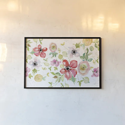 Spray of Anemones I by Kristy Rice. shown as a paper print in a black flame. Available as a archival giclee rolled canvas, fine art paper, or poster print. SKU 54030i.