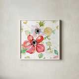 Spray of Anemones II by Kristy Rice. Shown in a crisp white glass frame for a clean and minimalist style. Available as an archival giclee rolled canvas, fine art paper, or poster print. SKU 54031a.