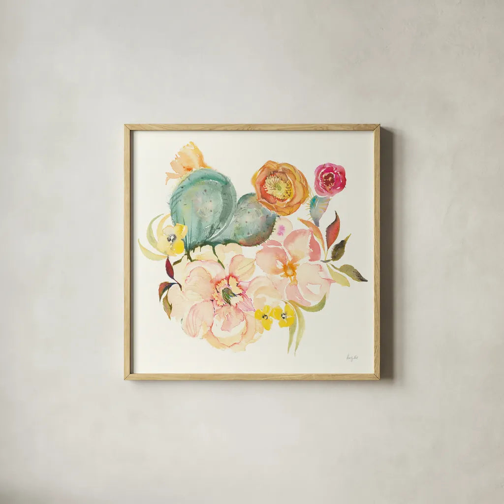 Succulent Desert IV by Kristy Rice. Shown in a natural wood glass frame for a timeless modern aesthetic. Available as an archival giclee rolled canvas, fine art paper, or poster print. SKU 59787a.
