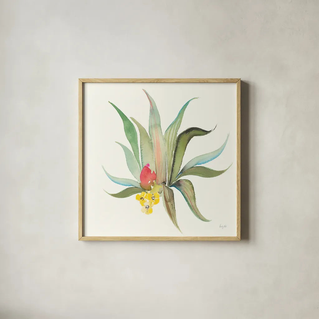 Succulent Desert V by Kristy Rice. Shown in a natural wood glass frame for a timeless modern aesthetic. Available as an archival giclee rolled canvas, fine art paper, or poster print. SKU 59788a.