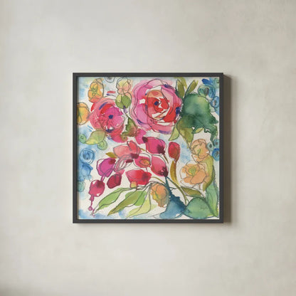 Summer Impressions by Kristy Rice. Shown in a sleek black glass frame for a contemporary gallery look. Available as an archival giclee rolled canvas, fine art paper, or poster print. SKU 100918a.