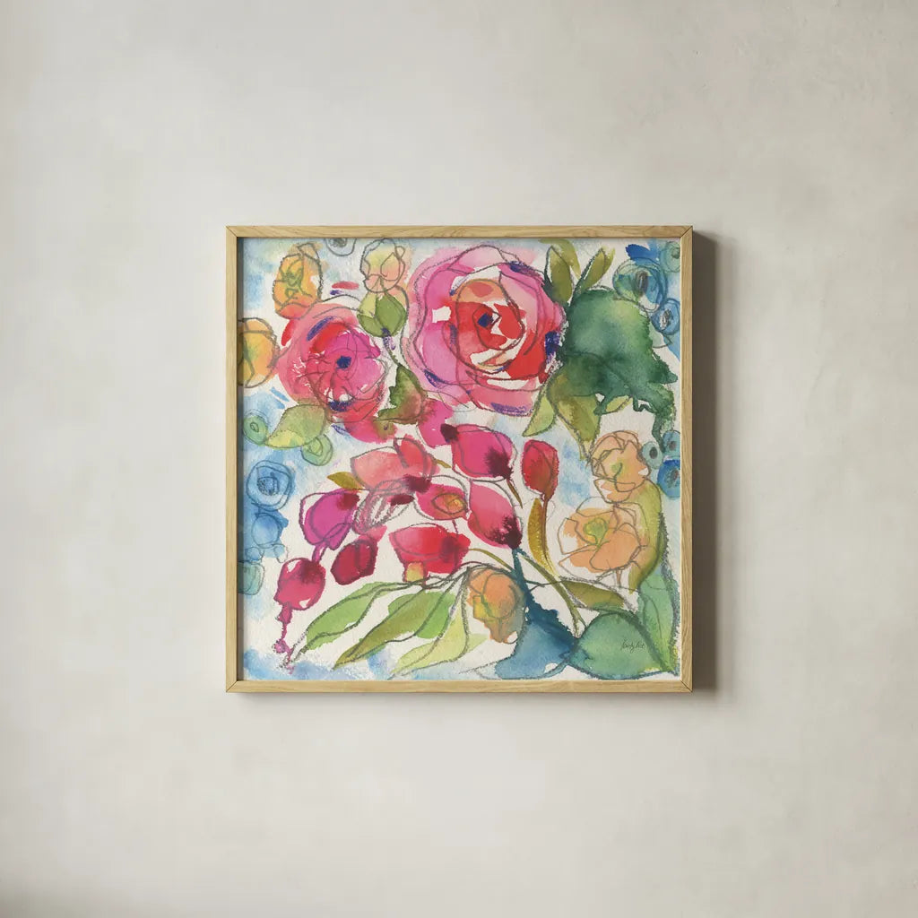 Summer Impressions by Kristy Rice. Shown in a natural wood glass frame for a timeless modern aesthetic. Available as an archival giclee rolled canvas, fine art paper, or poster print. SKU 100918a.
