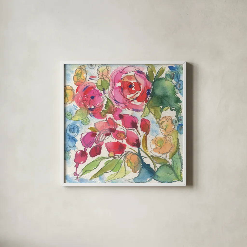 Summer Impressions by Kristy Rice. Shown in a crisp white glass frame for a clean and minimalist style. Available as an archival giclee rolled canvas, fine art paper, or poster print. SKU 100918a.