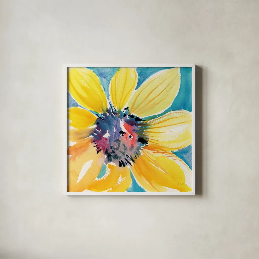 Sunny II by Kristy Rice. Shown in a crisp white glass frame for a clean and minimalist style. Available as an archival giclee rolled canvas, fine art paper, or poster print. SKU 88606a.
