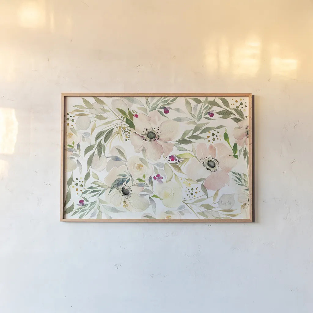 The Joy of White by Kristy Rice. shown as a paper print in a natural frame. Available as a archival giclee rolled canvas, fine art paper, or poster print. SKU 35408i.