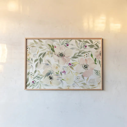 The Joy of White by Kristy Rice. shown as a paper print in a natural frame. Available as a archival giclee rolled canvas, fine art paper, or poster print. SKU 35408i.
