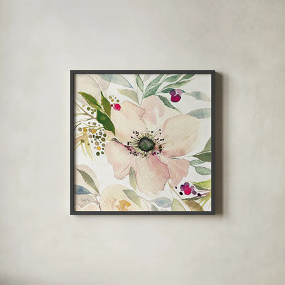 The Joy of White II by Kristy Rice. Shown in a sleek black glass frame for a contemporary gallery look. Available as an archival giclee rolled canvas, fine art paper, or poster print. SKU 35447a.