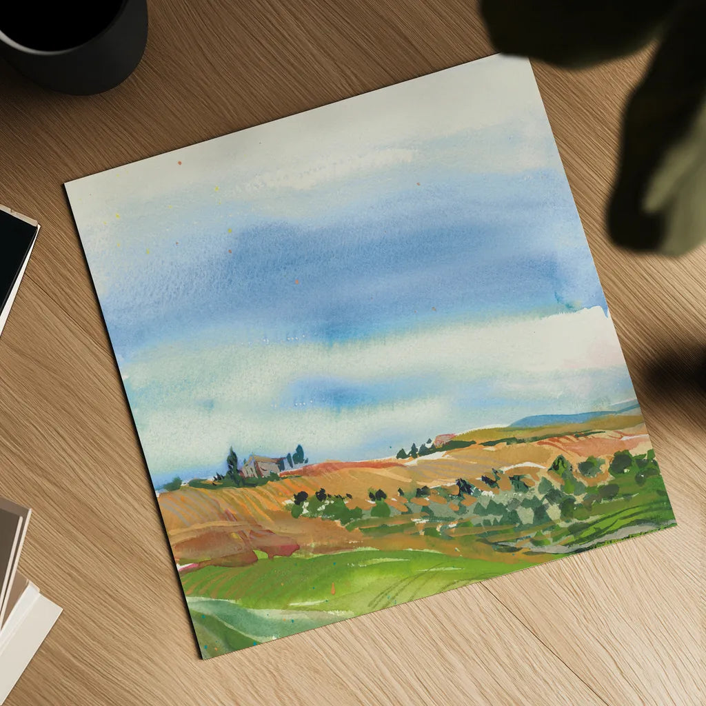 Tuscan Fields by Kristy Rice. Shown as a detailed flat fine art print, highlighting archival giclee quality. Available as an archival giclee rolled canvas, fine art paper, or poster print. SKU 59818a.