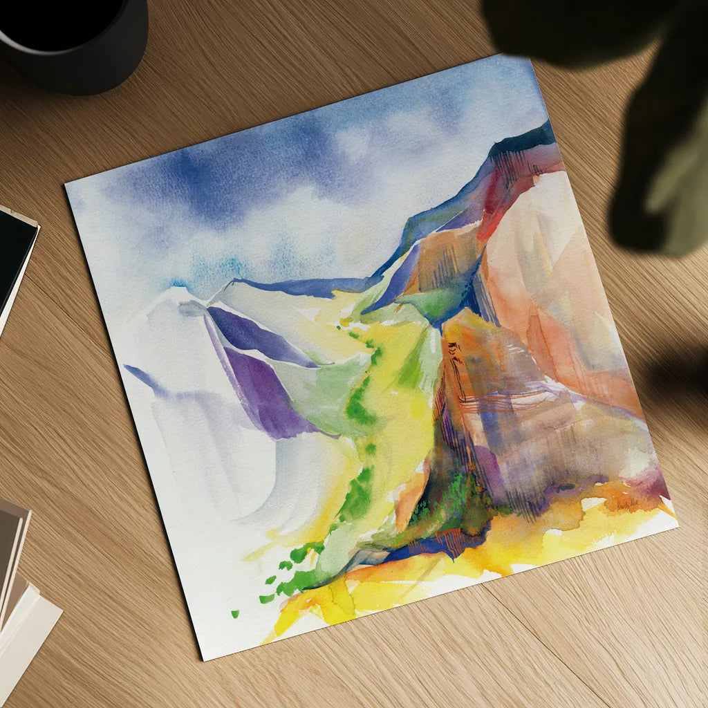 Verdant Valley by Kristy Rice. Shown as a detailed flat fine art print, highlighting archival giclee quality. Available as an archival giclee rolled canvas, fine art paper, or poster print. SKU 90385a.