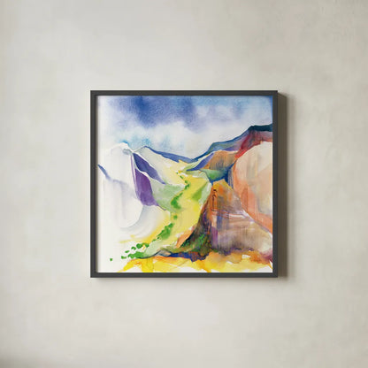 Verdant Valley by Kristy Rice. Shown in a sleek black glass frame for a contemporary gallery look. Available as an archival giclee rolled canvas, fine art paper, or poster print. SKU 90385a.