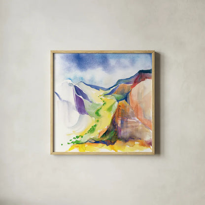 Verdant Valley by Kristy Rice. Shown in a natural wood glass frame for a timeless modern aesthetic. Available as an archival giclee rolled canvas, fine art paper, or poster print. SKU 90385a.