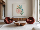 Watercolor Blossom II by Kristy Rice. Shown as extra-large giant wall art in a modern living room. Available as an archival giclee rolled canvas, fine art paper, or poster print. SKU 60368a.
