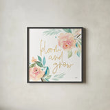 Watercolor Blossom V by Kristy Rice. Shown in a sleek black glass frame for a contemporary gallery look. Available as an archival giclee rolled canvas, fine art paper, or poster print. SKU 66280a.
