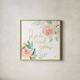 Watercolor Blossom V by Kristy Rice. Shown in a natural wood glass frame for a timeless modern aesthetic. Available as an archival giclee rolled canvas, fine art paper, or poster print. SKU 66280a.