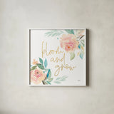 Watercolor Blossom V by Kristy Rice. Shown in a crisp white glass frame for a clean and minimalist style. Available as an archival giclee rolled canvas, fine art paper, or poster print. SKU 66280a.