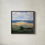 Barn of the West by Krystal Adams. Shown in a sleek black glass frame for a contemporary gallery look. Available as an archival giclee rolled canvas, fine art paper, or poster print. SKU 104346a.
