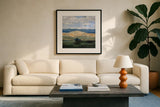 Barn of the West by Krystal Adams. Displayed in a glass frame with matte in a clean modern living room. Available as an archival giclee rolled canvas, fine art paper, or poster print. SKU 104346a.