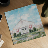 Church in a Cotton Field by Krystal Adams. Shown as a detailed flat fine art print, highlighting archival giclee quality. Available as an archival giclee rolled canvas, fine art paper, or poster print. SKU 103661a.