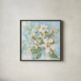 Dogwood Spring I by Krystal Adams. Shown in a sleek black glass frame for a contemporary gallery look. Available as an archival giclee rolled canvas, fine art paper, or poster print. SKU 103646a.