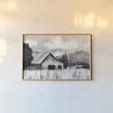Farm Study I by Krystal Adams. shown as a paper print in a natural frame. Available as a archival giclee rolled canvas, fine art paper, or poster print. SKU 103599i.