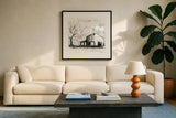 Farm Study III by Krystal Adams. Displayed in a glass frame with matte in a clean modern living room. Available as an archival giclee rolled canvas, fine art paper, or poster print. SKU 103601a.