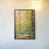 Forest Light I by Krystal Adams. shown as a paper print in a black flame. Available as a archival giclee rolled canvas, fine art paper, or poster print. SKU 103653h.